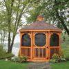 10' Octagon Cedar Gazebo, Square Rails, Straight Fascia, Asphalt Shingles, Screen Package, Cedar Stain