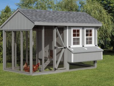 7' x 12' Quaker, Light Gray with White Trim, Pewter Gray Shingles